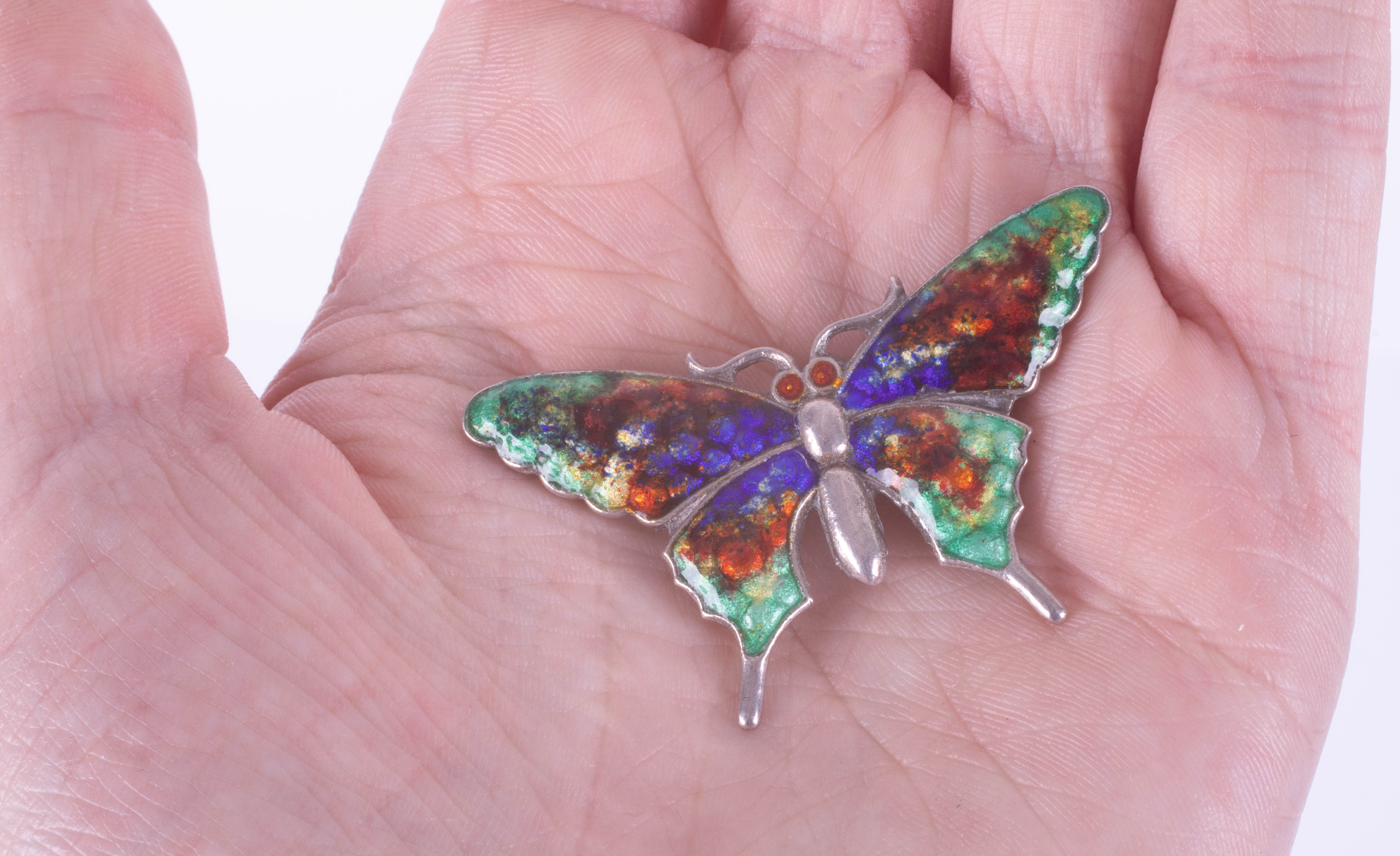 A silver and enamelled butterfly brooch, span 44mm. - Image 2 of 2