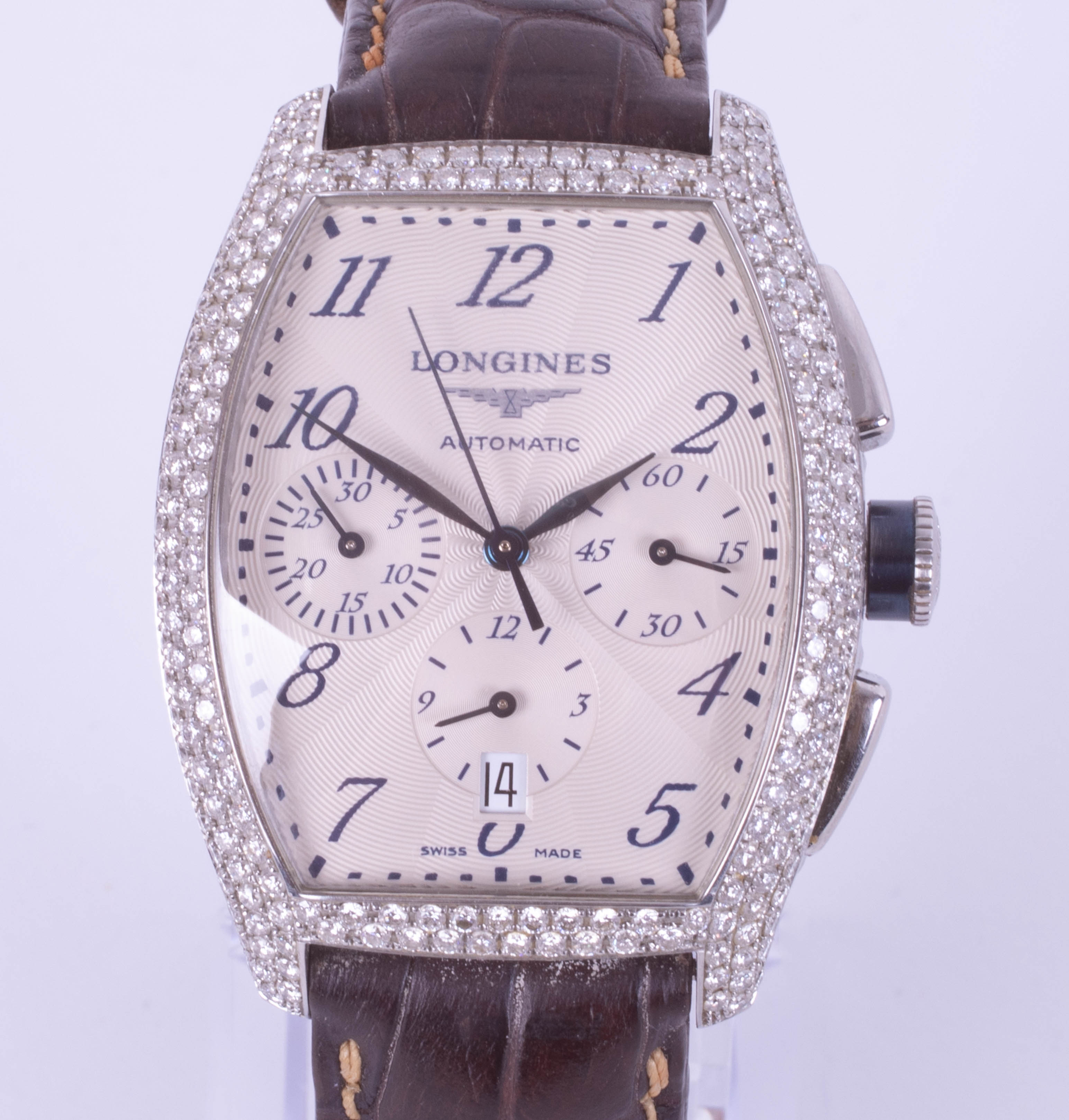 Longines, a gents diamond set automatic wristwatch, chronograph, with calendar aperture, no.