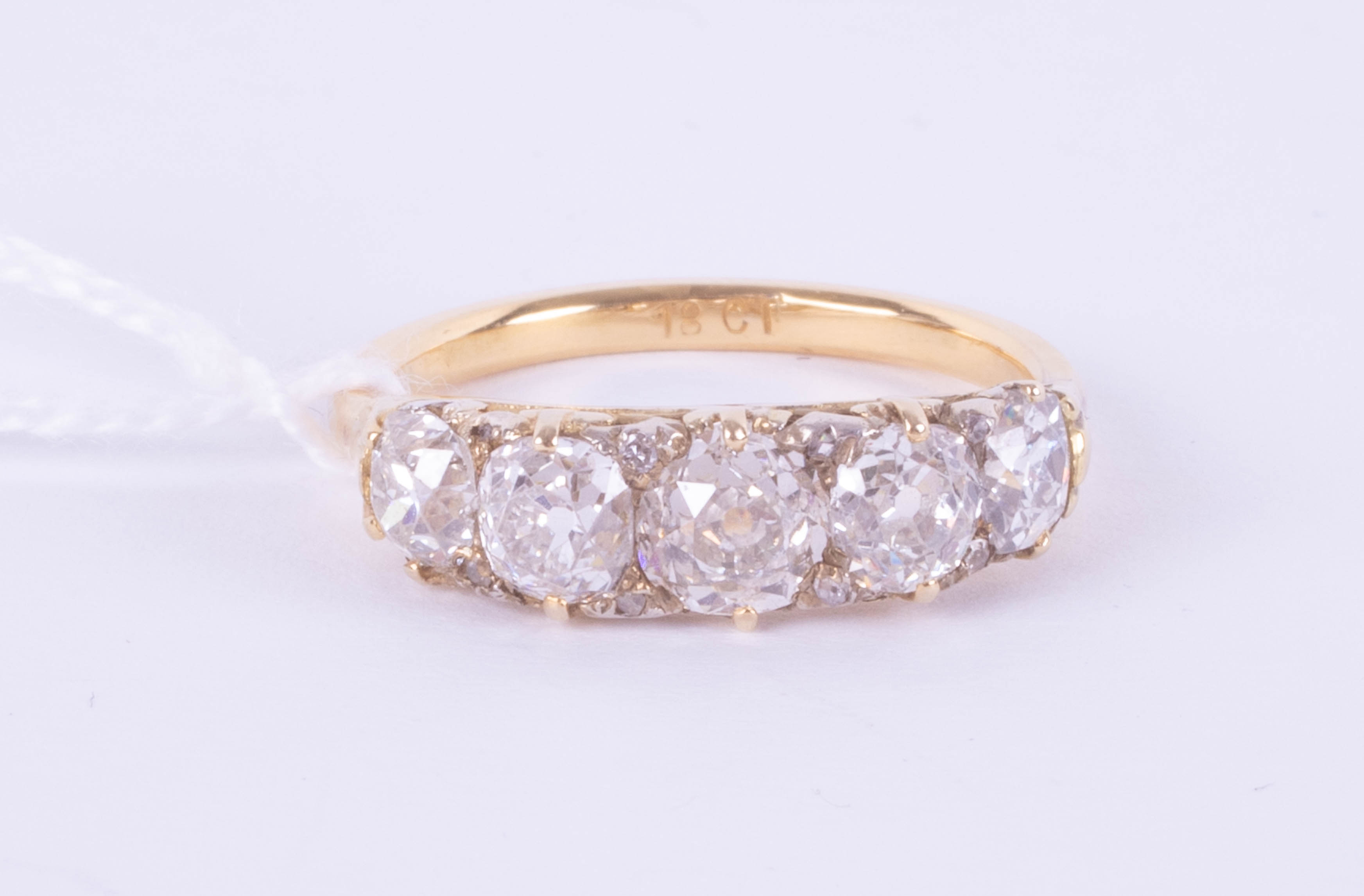 A good 18ct diamond five stone ring, diamond weight over 2ct, set in yellow gold, size R. - Image 4 of 9
