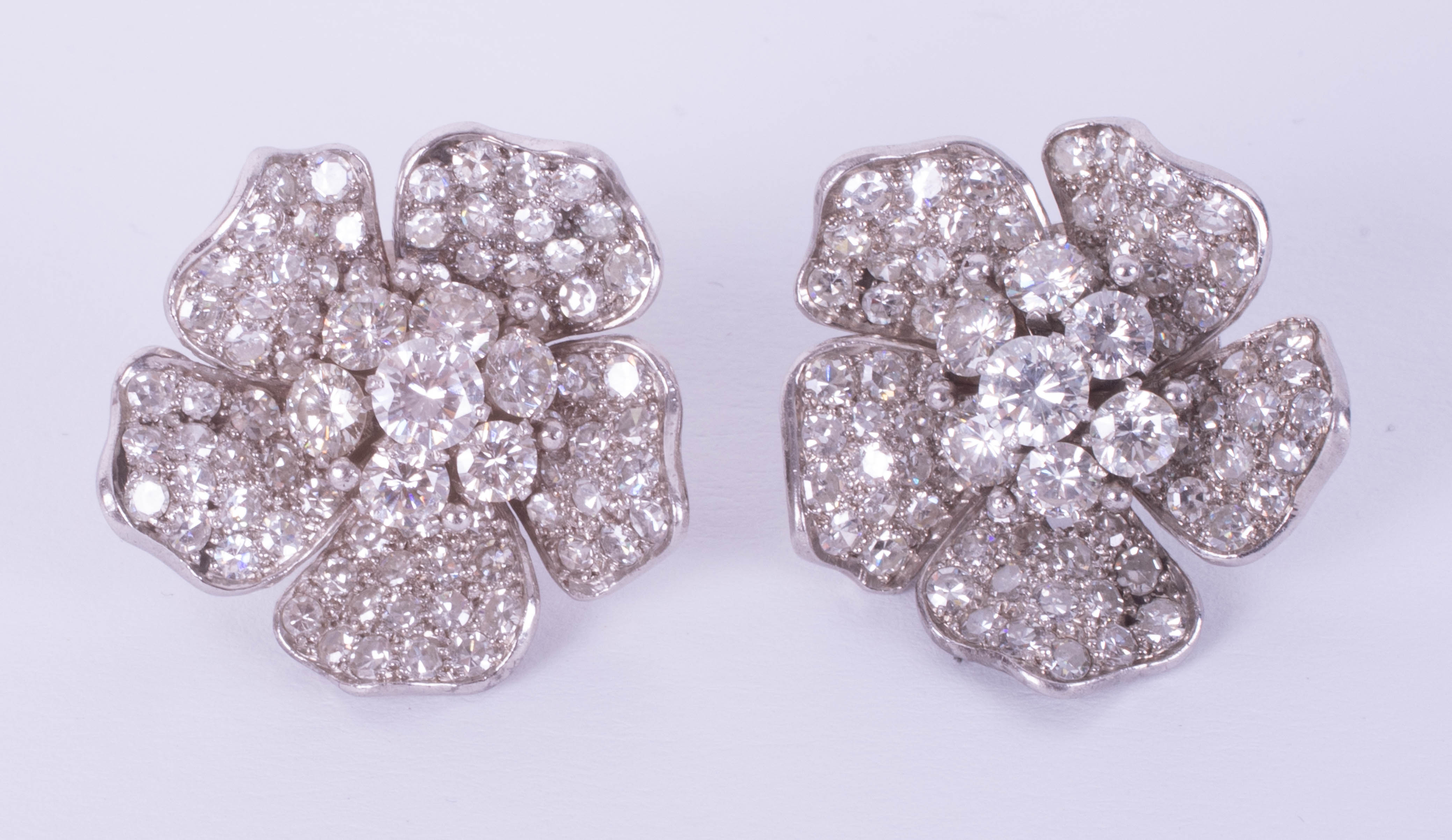 An impressive pair of diamond cluster earrings, each measuring 25mm diameter, set in white metal.