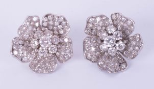 An impressive pair of diamond cluster earrings, each measuring 25mm diameter, set in white metal.