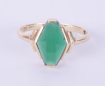 A 14ct green gemstone set ring, maker's mark A.P, size N.