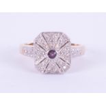 A 9ct ring of stylish design, set with amethyst, size M.