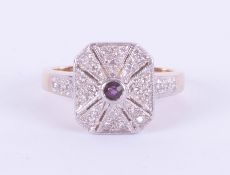 A 9ct ring of stylish design, set with amethyst, size M.