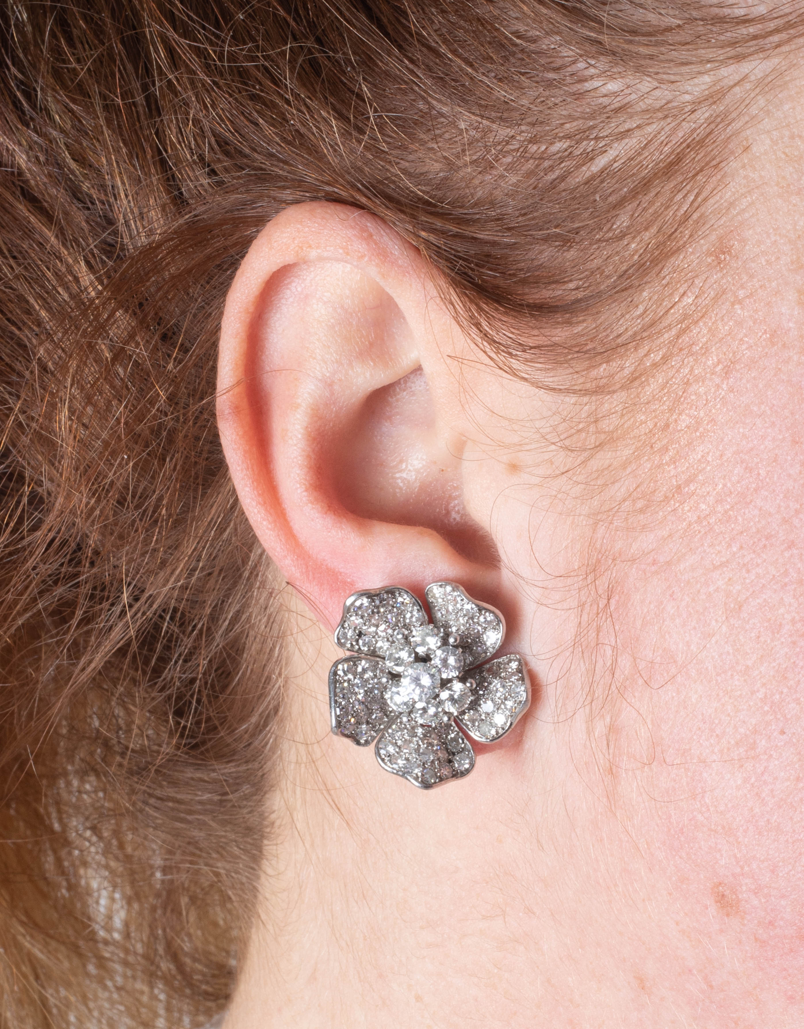 An impressive pair of diamond cluster earrings, each measuring 25mm diameter, set in white metal. - Image 2 of 2