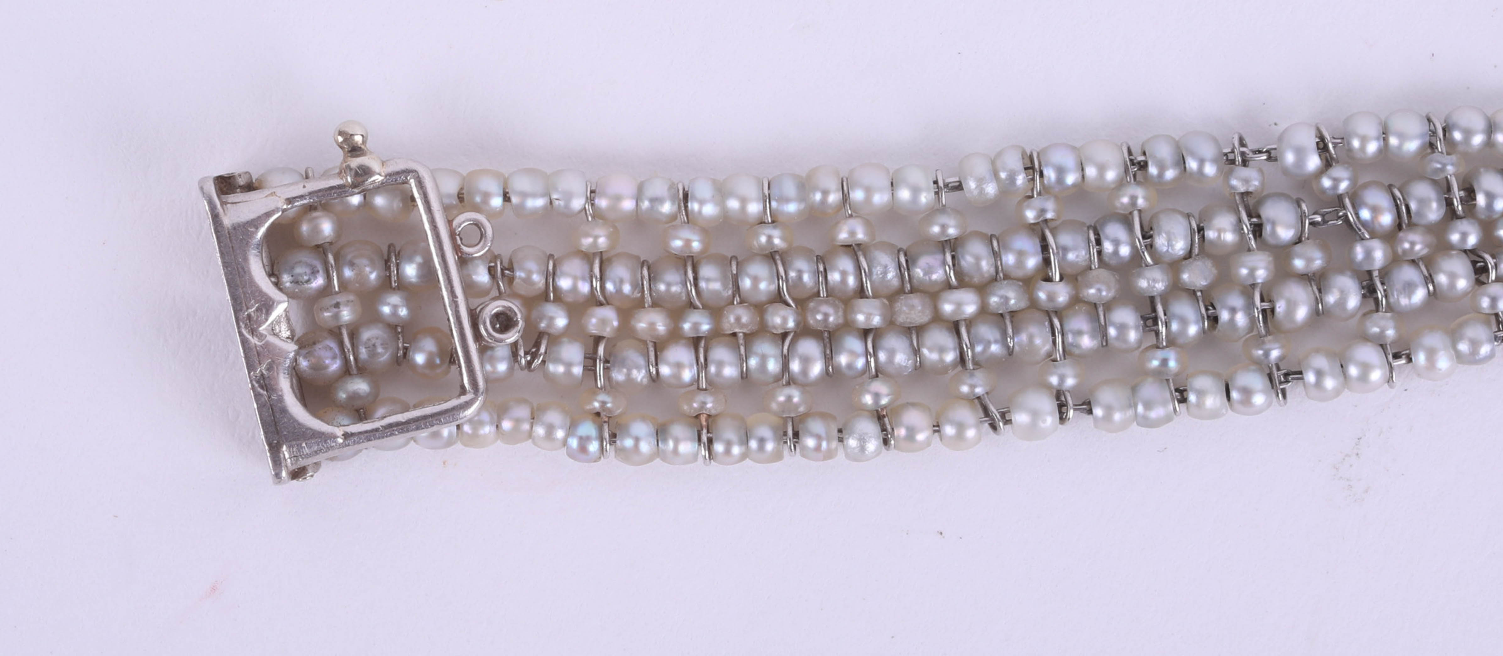 An Art Deco style white gold diamond set cocktail watch fitted with a pearl bracelet together with - Image 5 of 5