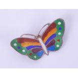 A silver and enamel butterfly brooch, span 44mm.