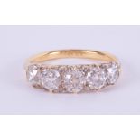 A good 18ct diamond five stone ring, diamond weight over 2ct, set in yellow gold, size R.