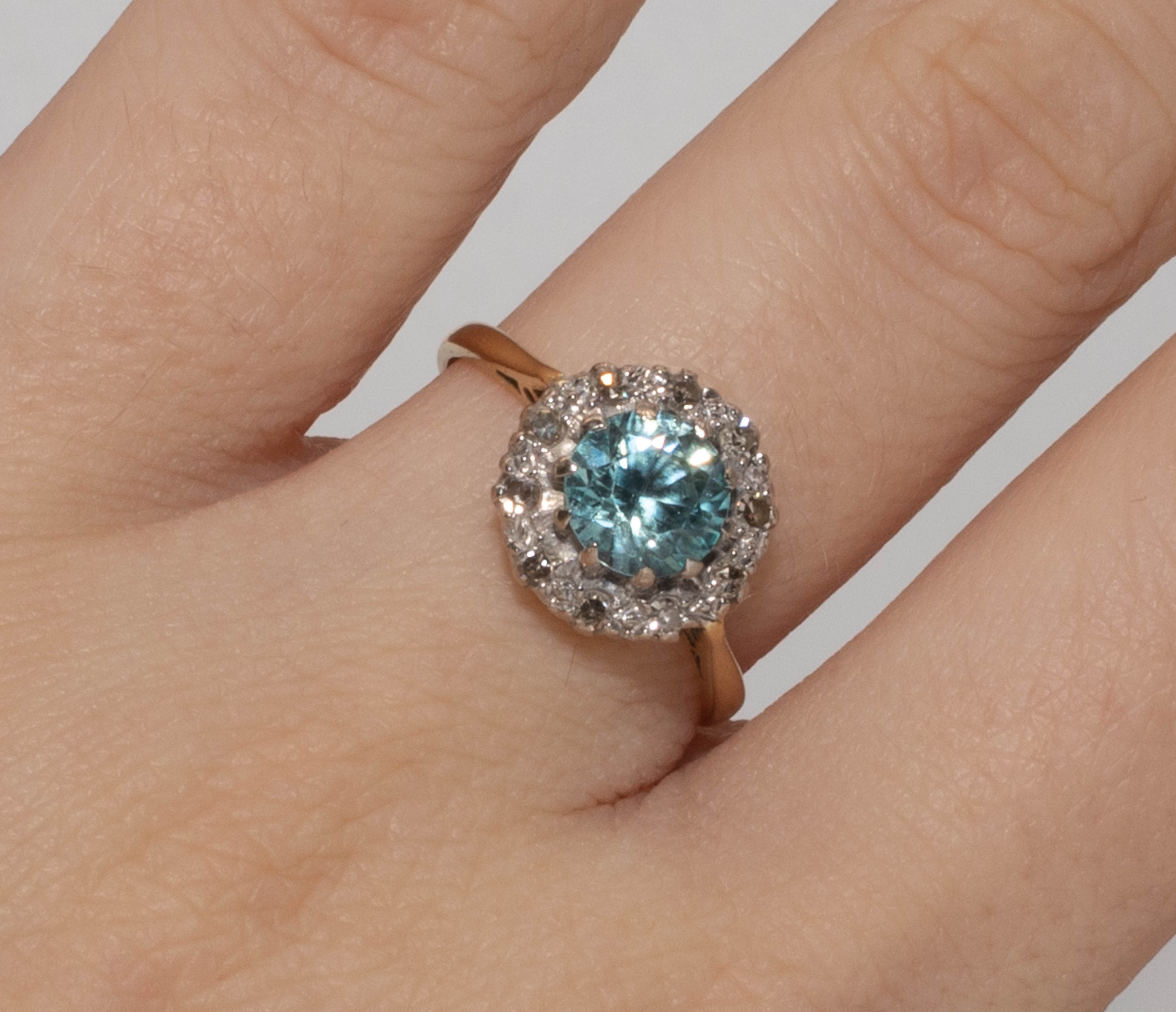 An 18ct blue zircon and diamond set cluster ring, size N. - Image 2 of 2