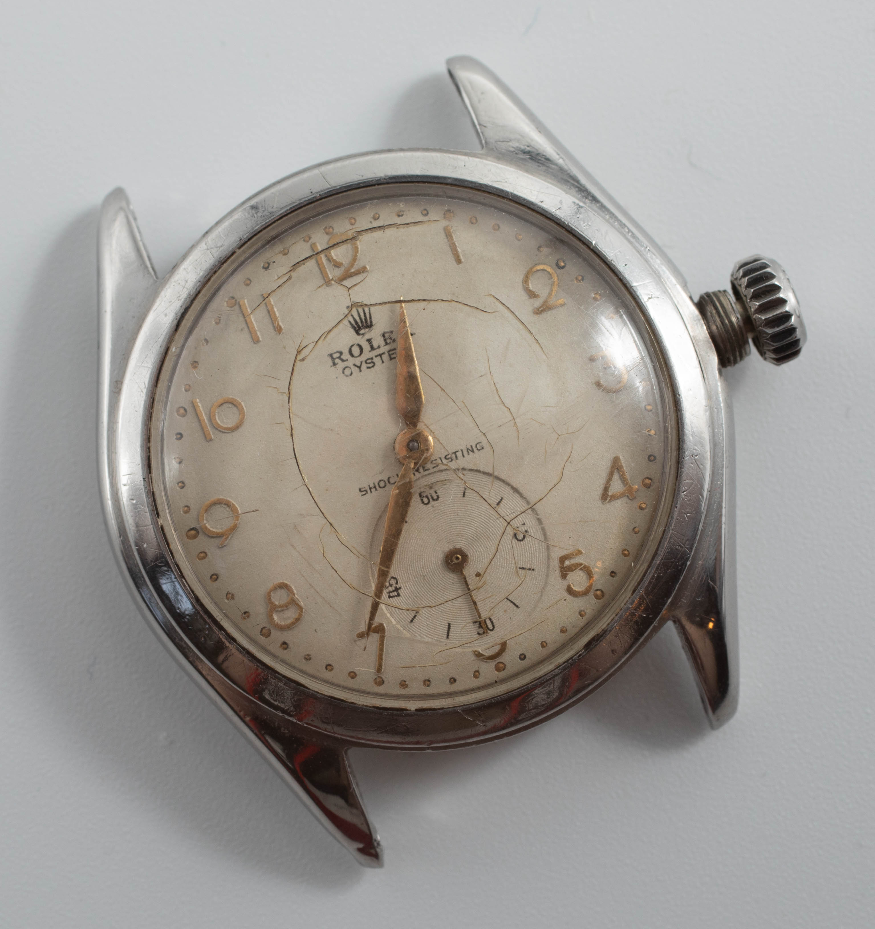 Rolex, a 1950's gents stainless steel Oyster wristwatch, the dial marked shock resisting, sub second