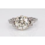 A diamond solitaire ring of Art Deco design, approximately 2.2ct, size N.