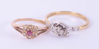 Two 18ct gold and diamond set dress rings, 5.4g, sizes S and J.