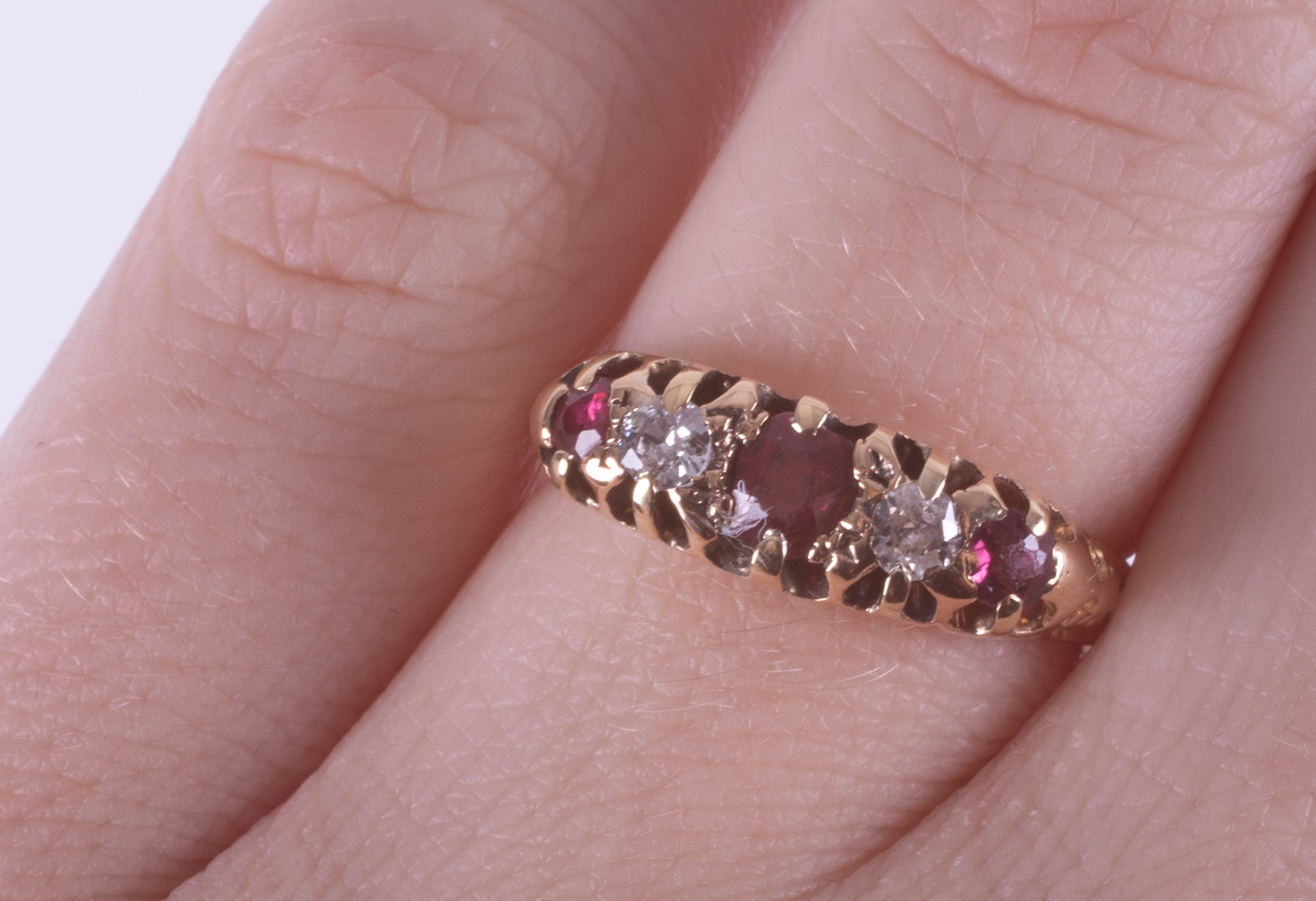 An 18ct ruby and diamond five stone ring, size K. - Image 2 of 2