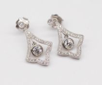 A fine pair of Art Deco style diamond drop earrings, set in 18ct white gold, length 25mm.