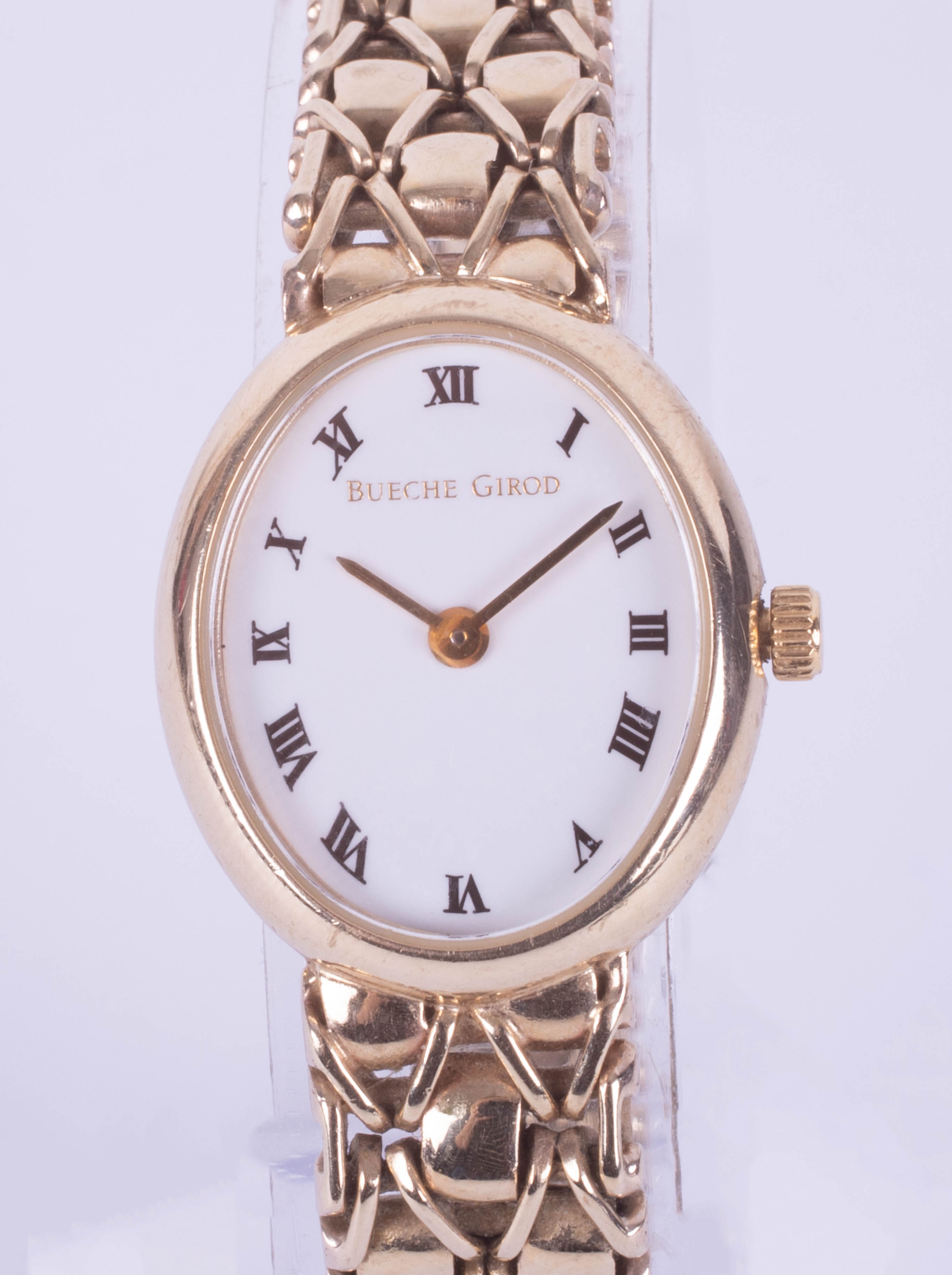 A Bueche Girod 9ct ladies wristwatch, with original box and card, model 8020, approximately 28.77g.