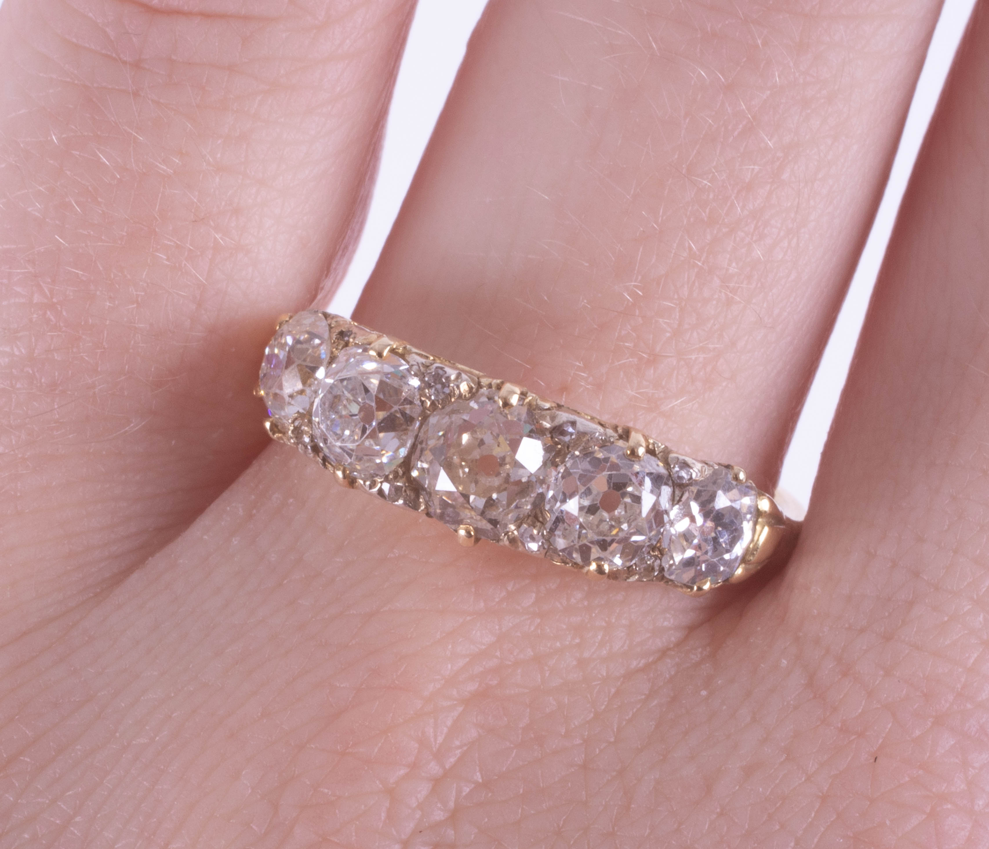 A good 18ct diamond five stone ring, diamond weight over 2ct, set in yellow gold, size R. - Image 2 of 9