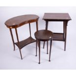 Three Vintage tables, kidney table, two tier table and circular wine table.
