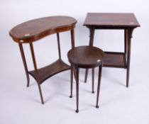 Three Vintage tables, kidney table, two tier table and circular wine table.