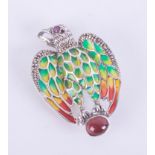 Silver plique-à-jour eagle brooch/pendant set with cabochon garnet, ruby eye and marcasites.