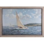 Six various paintings and prints, including John Hewitt, marine print, also marine print after
