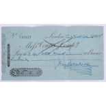 Of Charles Dickens interest, a cheque, Coutts and Company, signed Charles Dickens in blue ink,