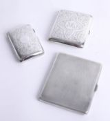 Three silver cigarette cases, Birmingham makers S.B. and S Ltd, H.W. Ltd and J.H.W., 9.50oz.