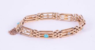 A 9ct turquoise and yellow gold bracelet, approximately 15g.