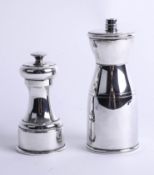 Two silver pepper mills, London makers Mappin and Webb and J.A.C., gross total weight 9oz, height of