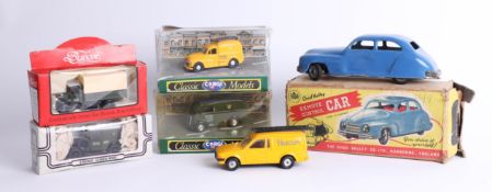 A Chad Valley remote control car together with other boxed model diecast including Corgi Ford Escort