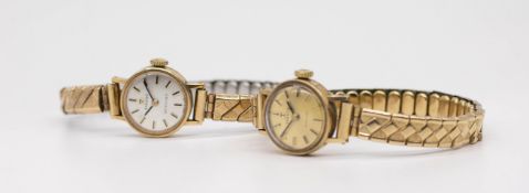 Two 9ct gold cased ladies Tissot wristwatches.