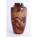 Art glass, a cameo etched vase decorated with leaves and branches, signed, possibly German, height
