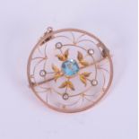 A 9ct circular pendant set with topaz? and pearl.