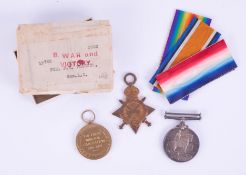 A WWI medal trio, awarded to Private P.S. Peacock SOM. L.I (17722) in original box.