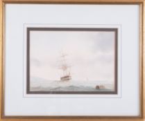 Tim Thompson, signed watercolour, 'Sailing Ship in Choppy Seas', 19cm x 26cm.
