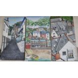 THREE PRINTS ON BOARD AFTER KAY M. PRICE OF CORNISH VILLAGE SCENES