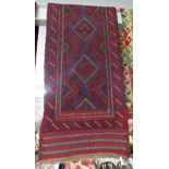 HAND KNOTTED RED GROUND PATTERNED FLOOR RUNNER, 245CM X 59CM