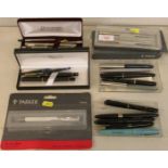 QUANTITY OF CASED AND LOOSE FOUNTAIN AND BALLPOINT PENS, PARKER, ETC