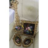 FRAMED AND GLAZED FLORAL PICTURES WITH METALLIC GILT EFFECT FRAMES