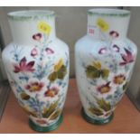 PAIR OF VICTORIAN OPAQUE GLASS VASES PAINTED WITH FLOWERS