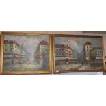 ***WITHDRAWN***TWO FRAMED OIL ON CANVAS PAINTINGS OF FRENCH STREET SCENES, BOTH SIGNED BURNETT