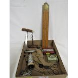 CORKSCREWS, HAT PINS, CANDLE SNUFFER, PEN NIBS, J RABONE BOXWOOD RULER AND CHEESE SCREW