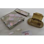 MOTHER OF PEARL CLAD CARD CASE AND CARVED HORN SNUFF BOX