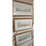 SET OF THREE FRAMED AND MOUNTED SECTIONS OF SIDMOUTH LONG PRINT