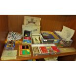 QUANTITY OF BOXED PLAYING CARD GAMES, PENCIL SKETCH AND SELECTION OF CIGARETTE CARDS