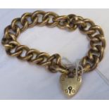 9-CARAT GOLD LARGE HOLLOW CHAIN BRACELET WITH HEART SHAPED PADLOCK CLASP (A/F)