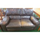 BROWN LEATHER TWO SEATER SOFA