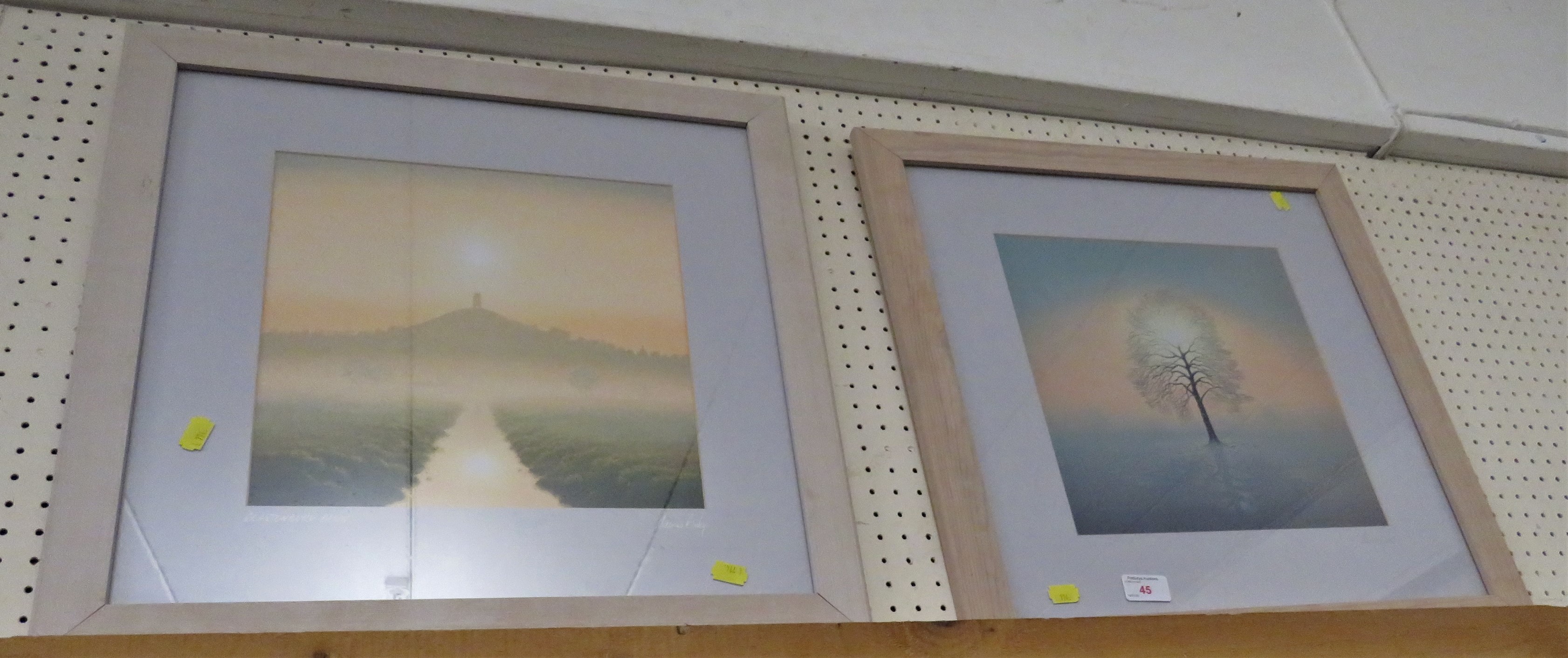 TWO FRAMED AND GLAZED PRINTS AFTER MAURICE BISHOP - 'GLASTONBURY DAWN' AND 'SILVA RESTING'