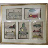 FRAMED AND MOUNTED SERIES OF ENGRAVINGS DEPICTING STEAM LOCOMOTIVES