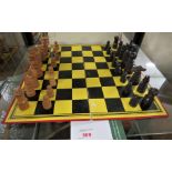 BOXWOOD CHESSMEN WITH CHESS BOARD