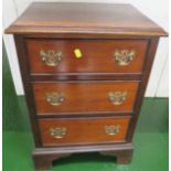 SMALL MAHOGANY THREE DRAWER CHEST WITH BRASS HANDLES